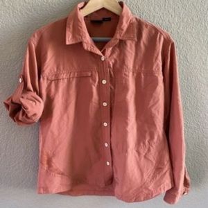 Mountain Hardwear Vented Button Up Hiking Fishing Shirt Orange Rust size 8
